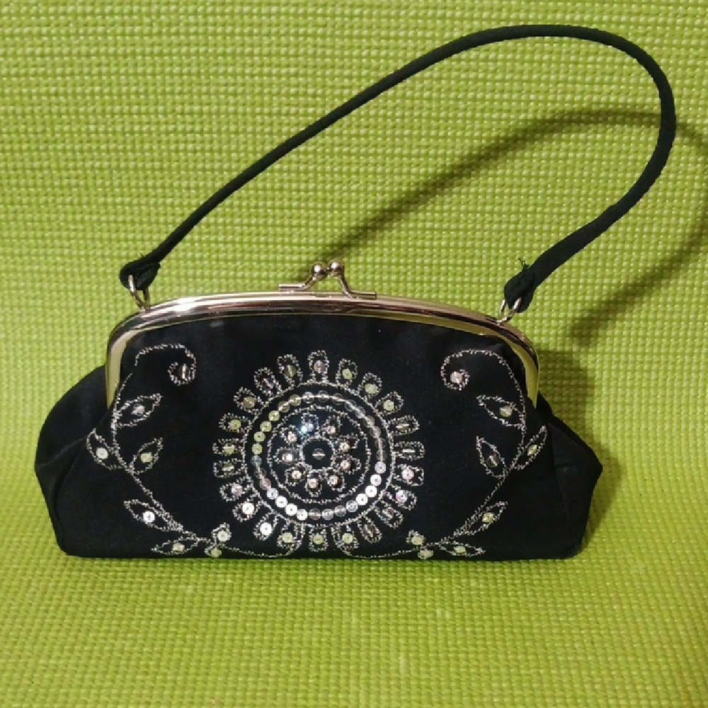 Chic Black Embroidered Clutch